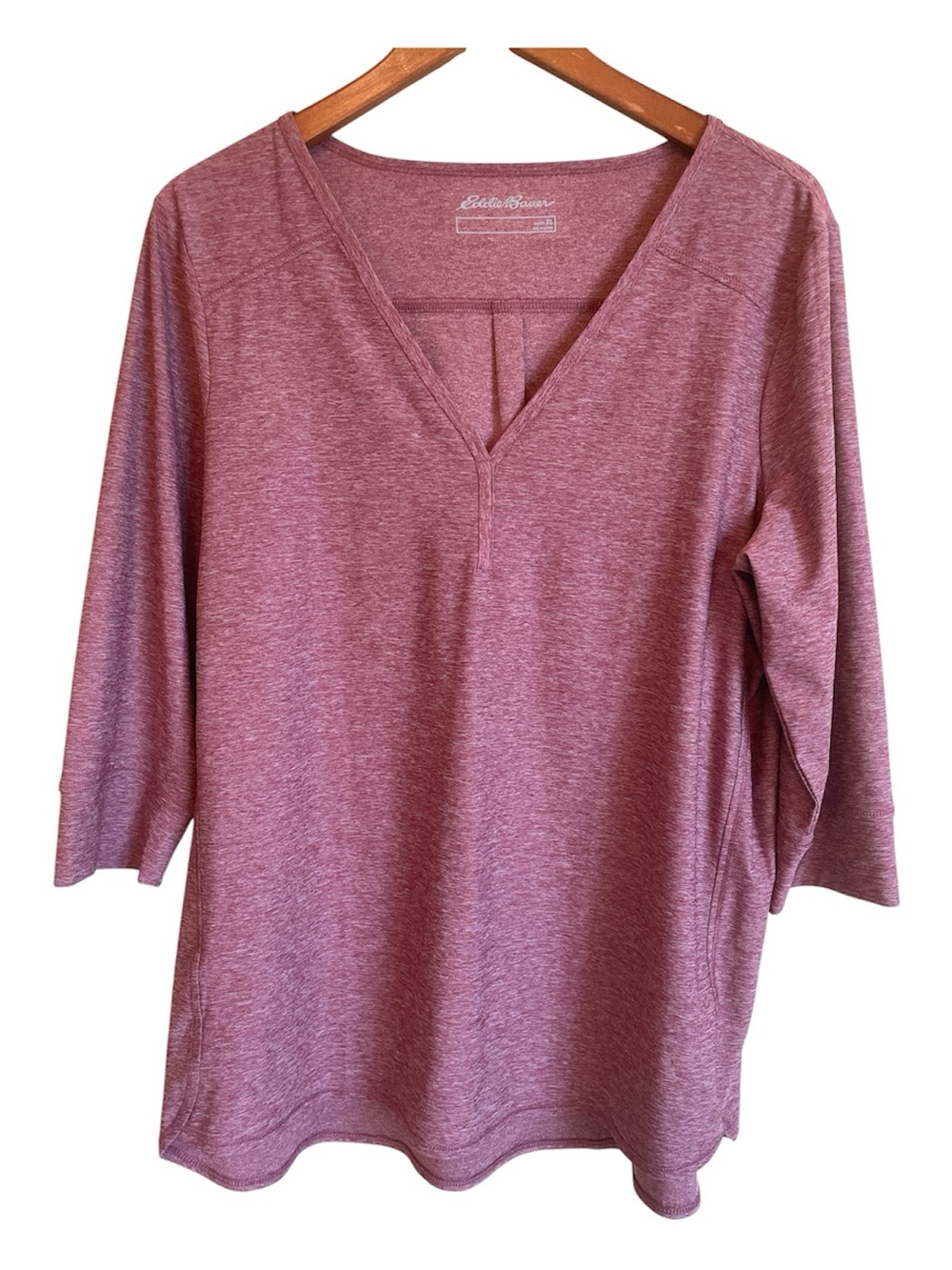 Eddie Bauer Heathered Dusty Rose V-Neck 3/4 Sleeve Top